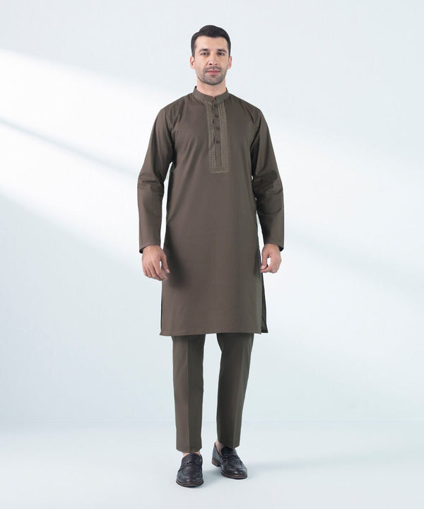 Embroidered Cotton Suit (Light Brown)