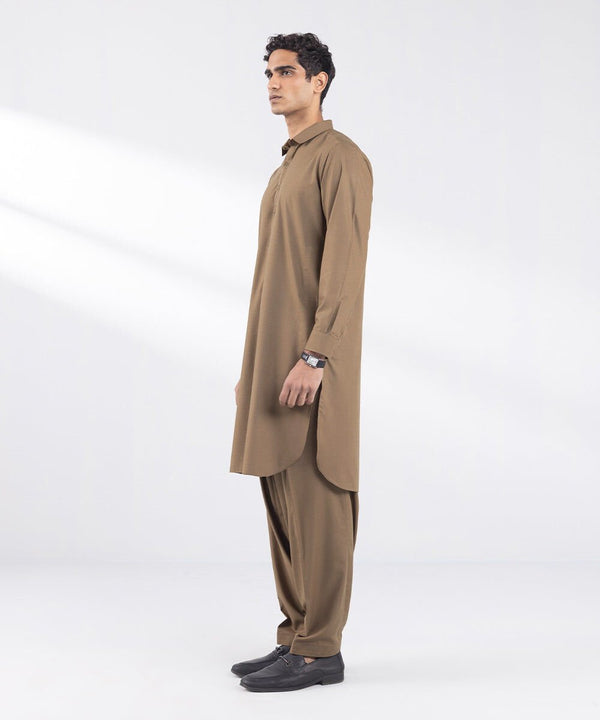 Embroidered Cotton Suit (Brown)