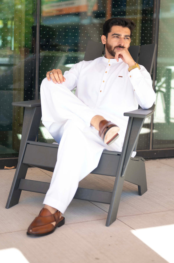Formal Fall Mandarin Stitched Suit - Egg White