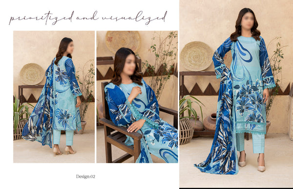 DIGITAL PRINT SLUB LAWN (BLUE)
