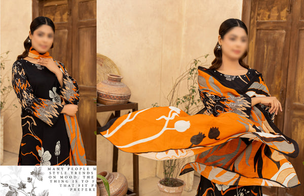 DIGITAL PRINT SLUB LAWN (BLACK)